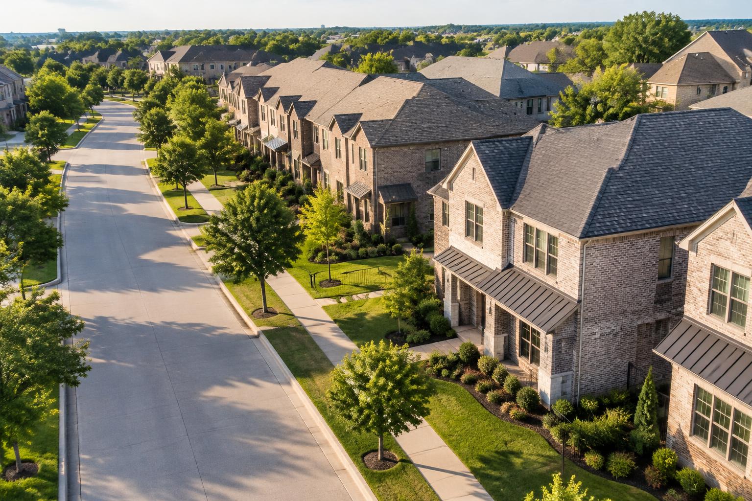 Illustrative aerial view of North Texas residential homes and townhouses