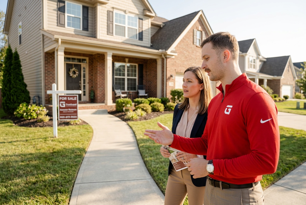 Victor Smargiasso showing a client a home from the front walkway
